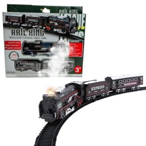 Crackles Steam Train Set for Kids – Light & Sound Classic Vintage Engine with Smoke Effect, Rechargeable Battery, Type-C Cable, Water Dropper & Tracks – Battery Operated Toy for Boys & Girls