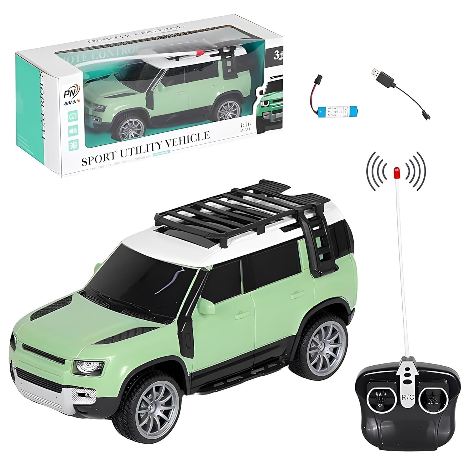 Jack Royal High-Speed Off-Road Defender Rover Rc Car with Light Racing Car Toy Vehicle Remote Control Car for Kids (Rechargeable) (Green) - Image 2