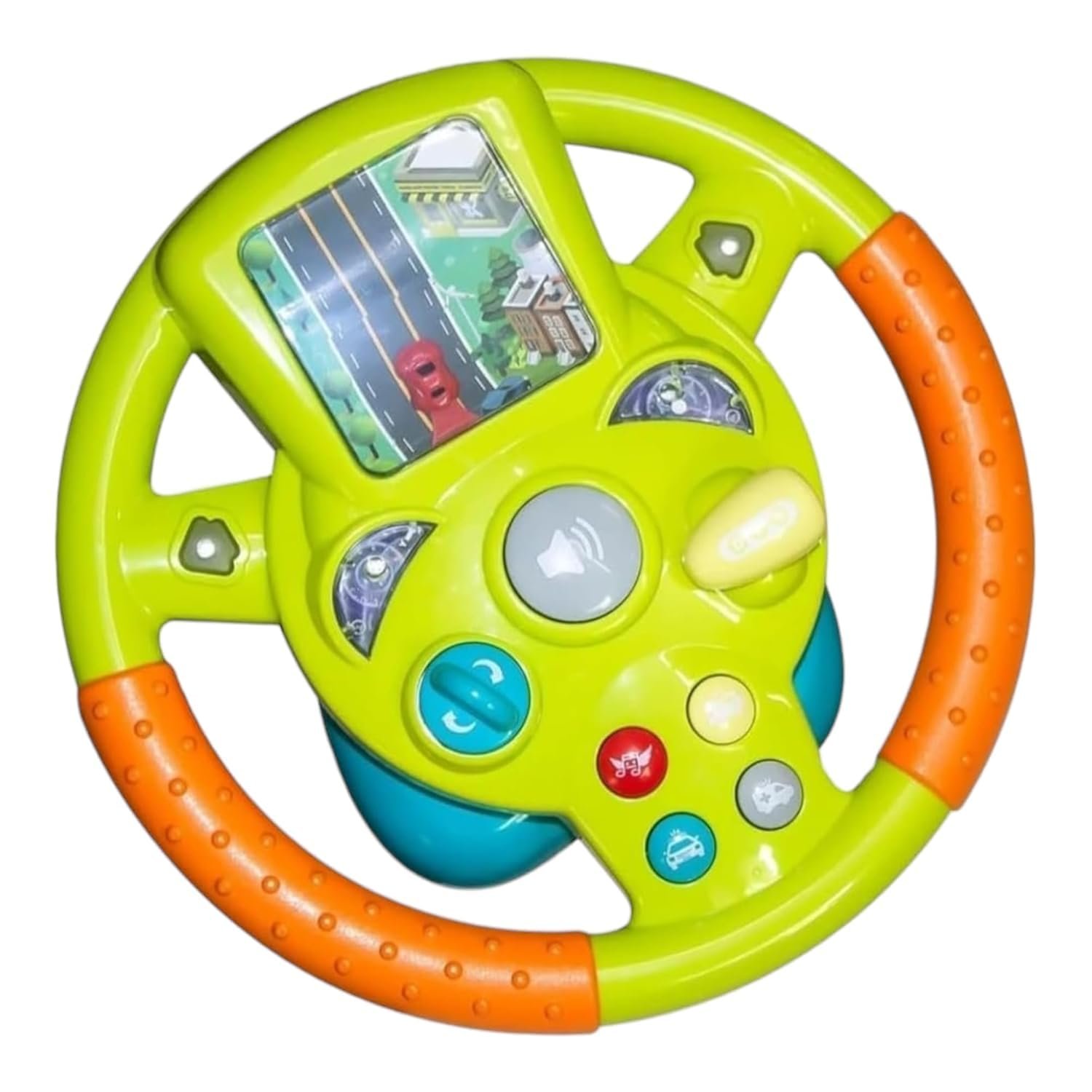 WireScorts Musical Steering Wheel Toy for Kids - Pretend Driving with Lights, Music, & Car Key - Multifunctional Backseat Toy with Suction Cup - Interactive Sensory Educational Gift for Kids - Yellow