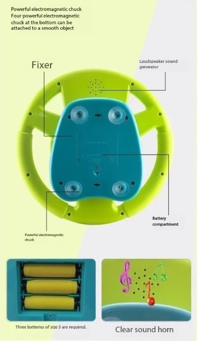 WireScorts Musical Steering Wheel Toy for Kids - Pretend Driving with Lights, Music, & Car Key - Multifunctional Backseat Toy with Suction Cup - Interactive Sensory Educational Gift for Kids - Yellow - Image 5