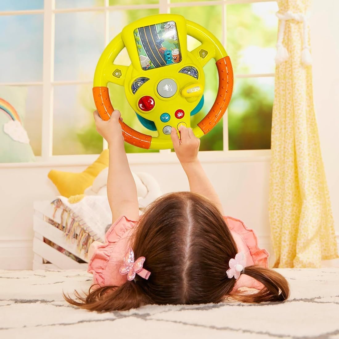 WireScorts Musical Steering Wheel Toy for Kids - Pretend Driving with Lights, Music, & Car Key - Multifunctional Backseat Toy with Suction Cup - Interactive Sensory Educational Gift for Kids - Yellow - Image 2