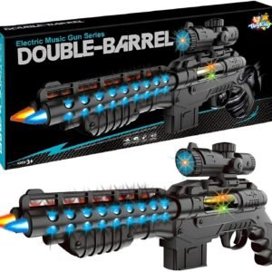 TOYRENTTO Black Toy Gun with Musical -Double Barrel Gun Electric Gun with Laser Light Double-Barrel Electric Toy Gun with LED Lights & Music – Fun Sound and Light Blaster for Kids' Action