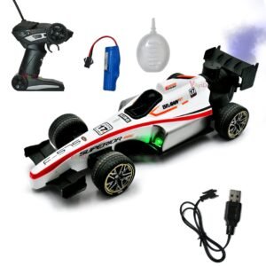 JH00511 (2) VikriDA Formula 1 Remote Control Drift Smoke Car | 1:14 Scale Racing Car with LED Lights, Music, and Mist Spray | 360° Spin Stunt Toy Car.