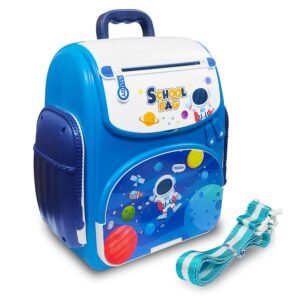 VGRASSP Modern Money Safe Musical Piggy Bank Toy for Kids and Adults - The Mini ATM with Number Password and Touch Sensor Feature for Saving Real Money and Cash Coins (Space Blue)