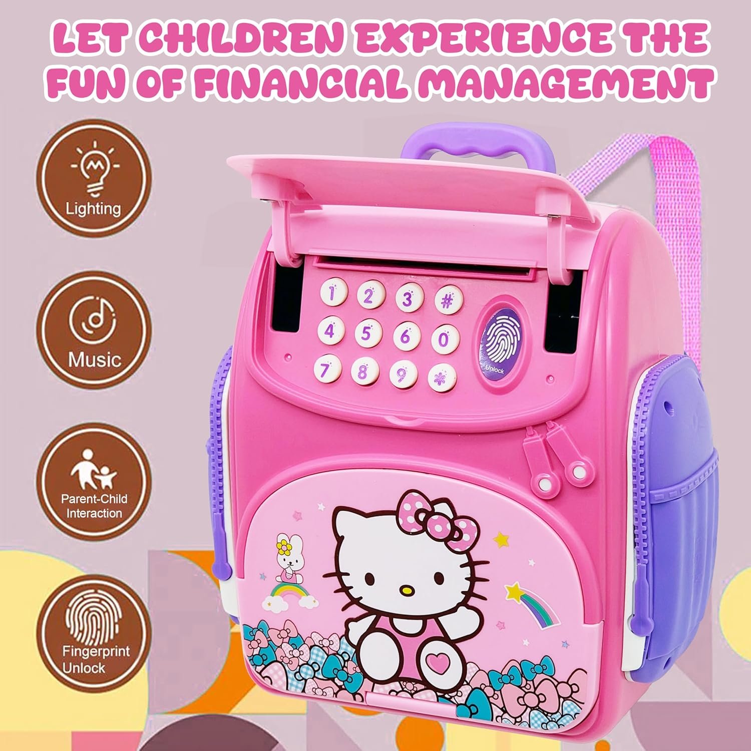 VGRASSP Modern Money Safe Musical Piggy Bank Toy for Kids and Adults - The Mini ATM with Number Password and Touch Sensor Feature for Saving Real Money and Cash Coins (Space Blue) - Image 3