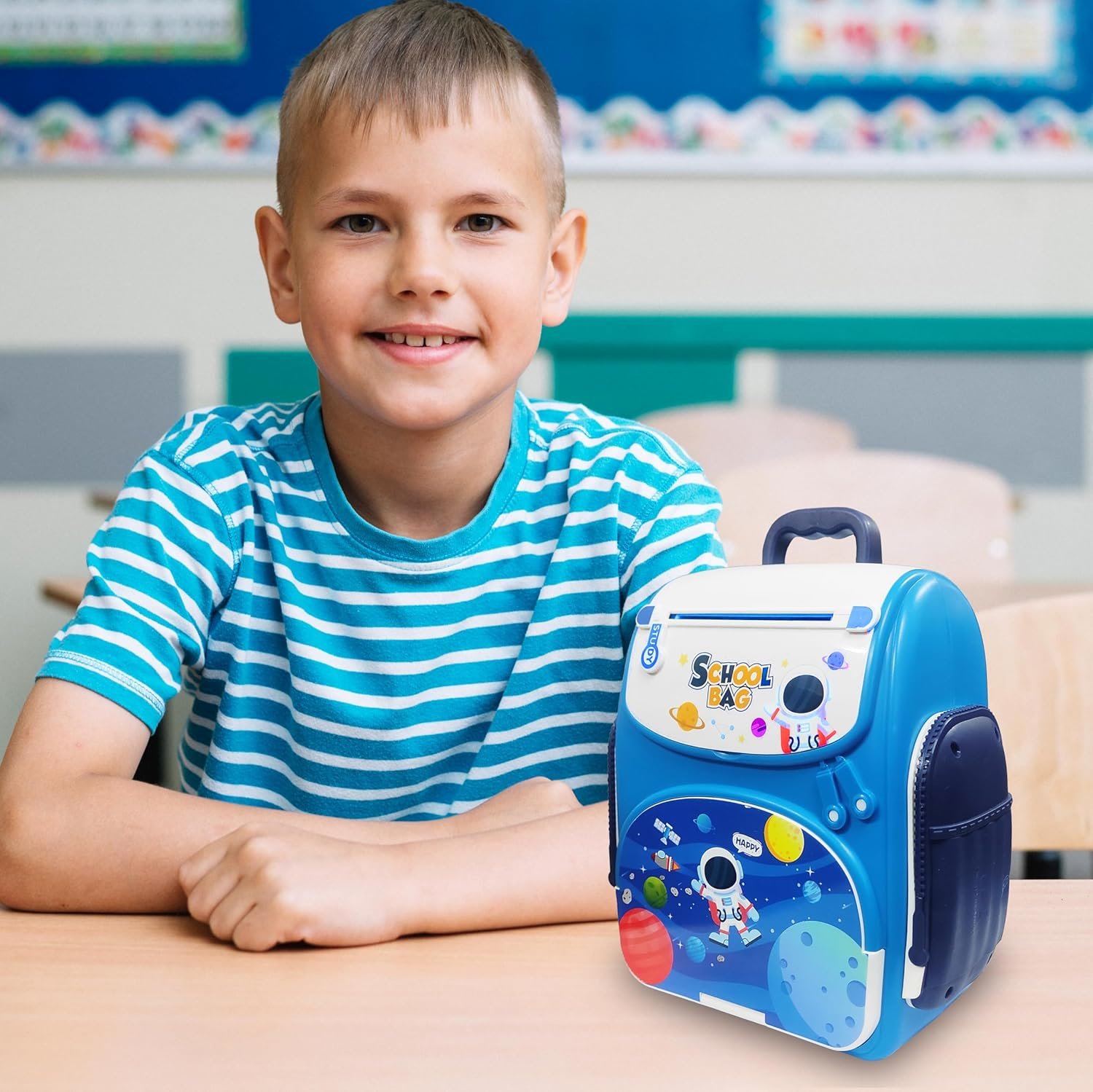 VGRASSP Modern Money Safe Musical Piggy Bank Toy for Kids and Adults - The Mini ATM with Number Password and Touch Sensor Feature for Saving Real Money and Cash Coins (Space Blue) - Image 6