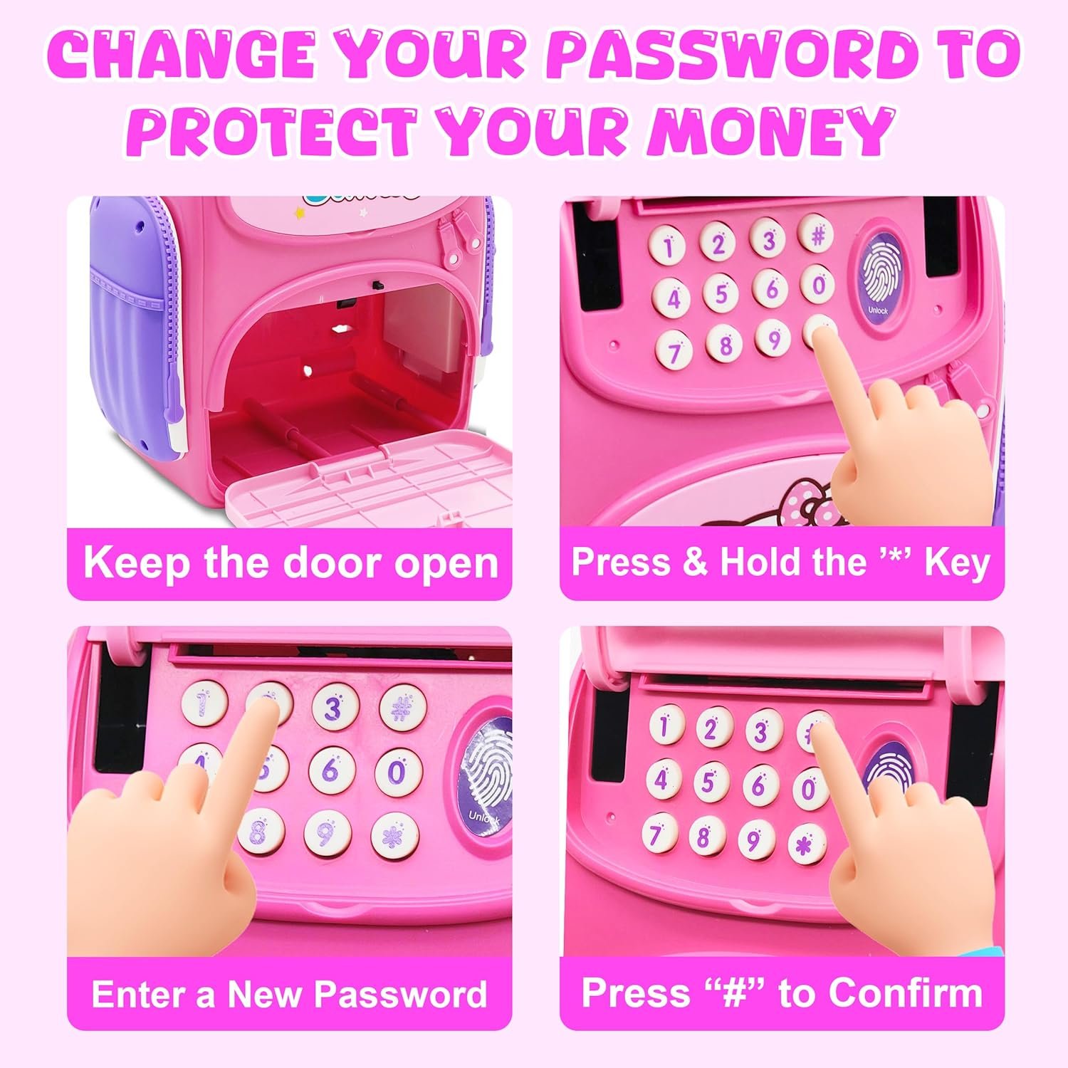 VGRASSP Modern Money Safe Musical Piggy Bank Toy for Kids and Adults - The Mini ATM with Number Password and Touch Sensor Feature for Saving Real Money and Cash Coins (Space Blue) - Image 8