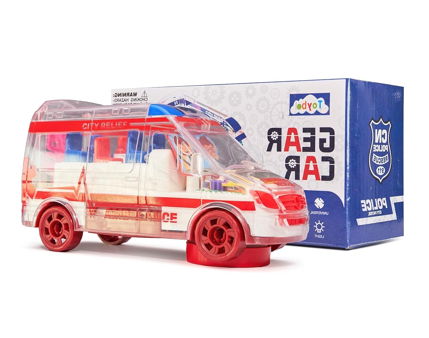 PANSHUB Transparent Ambulance Toy for Kids with Light and Sound Friction Power Ambulance Vehicle Electric Light Music Ambulance Toy for Kids (Multi Color)