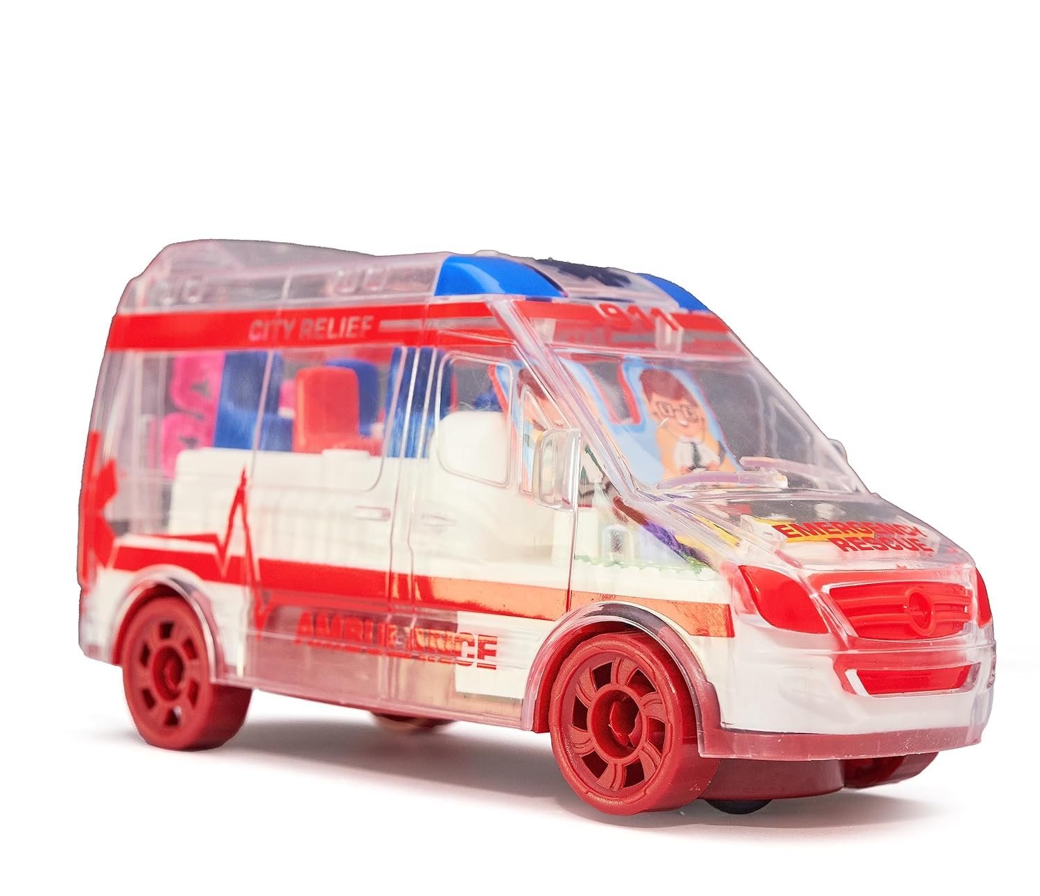PANSHUB Transparent Ambulance Toy for Kids with Light and Sound Friction Power Ambulance Vehicle Electric Light Music Ambulance Toy for Kids (Multi Color) - Image 5