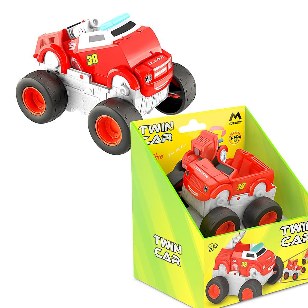 Mirana Twin Car 2 in 1 Musical Toy for Kids – Rotate 180 to Transform Vehicle – Multiple Sirens – Motion Sensor Activated – Highly Durable for Boys and Girls 1+ Years (Red)