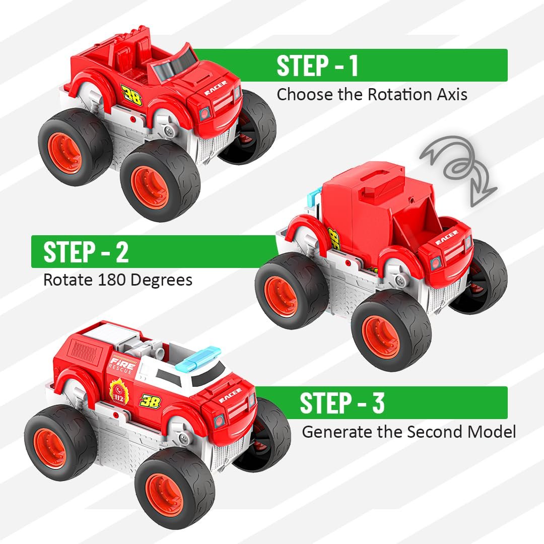 Mirana Twin Car 2 in 1 Musical Toy for Kids – Rotate 180 to Transform Vehicle – Multiple Sirens – Motion Sensor Activated – Highly Durable for Boys and Girls 1+ Years (Red) - Image 3