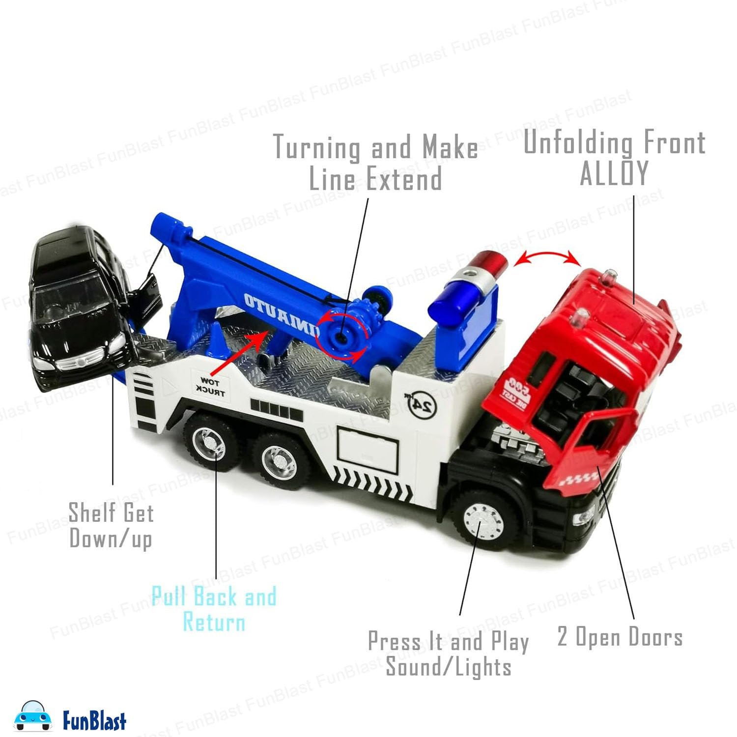 FunBlast Towing Truck Toy - Diecast Towing Truck Toy with Light and Sound, 1:50 Scaled Model Pull Back Toys for 3+ Year Old Kids, Boys, Metal Trucks for Kids - Image 2