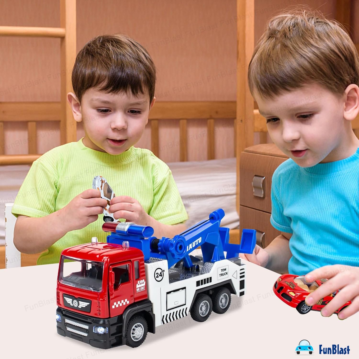 FunBlast Towing Truck Toy - Diecast Towing Truck Toy with Light and Sound, 1:50 Scaled Model Pull Back Toys for 3+ Year Old Kids, Boys, Metal Trucks for Kids - Image 5