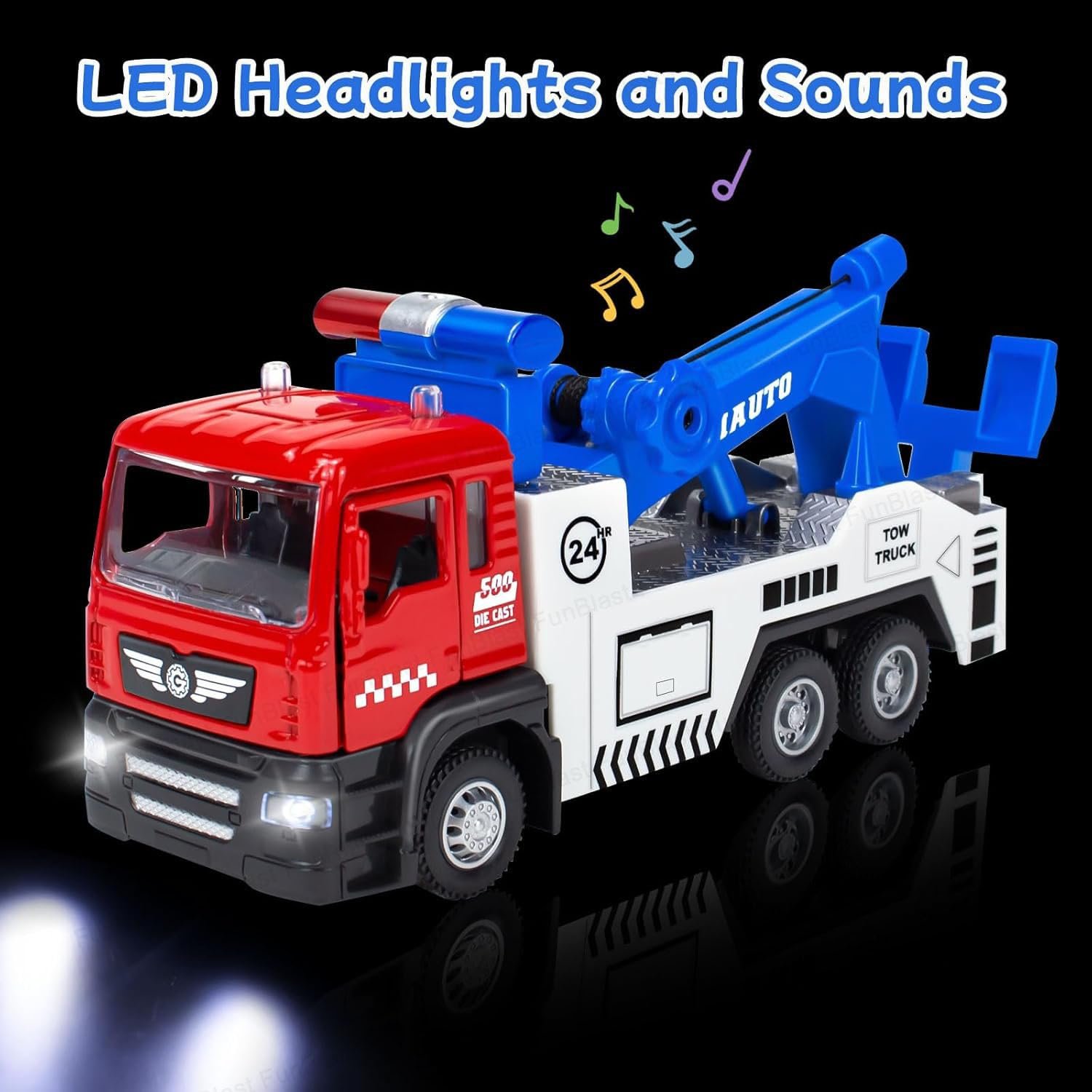 FunBlast Towing Truck Toy - Diecast Towing Truck Toy with Light and Sound, 1:50 Scaled Model Pull Back Toys for 3+ Year Old Kids, Boys, Metal Trucks for Kids - Image 8