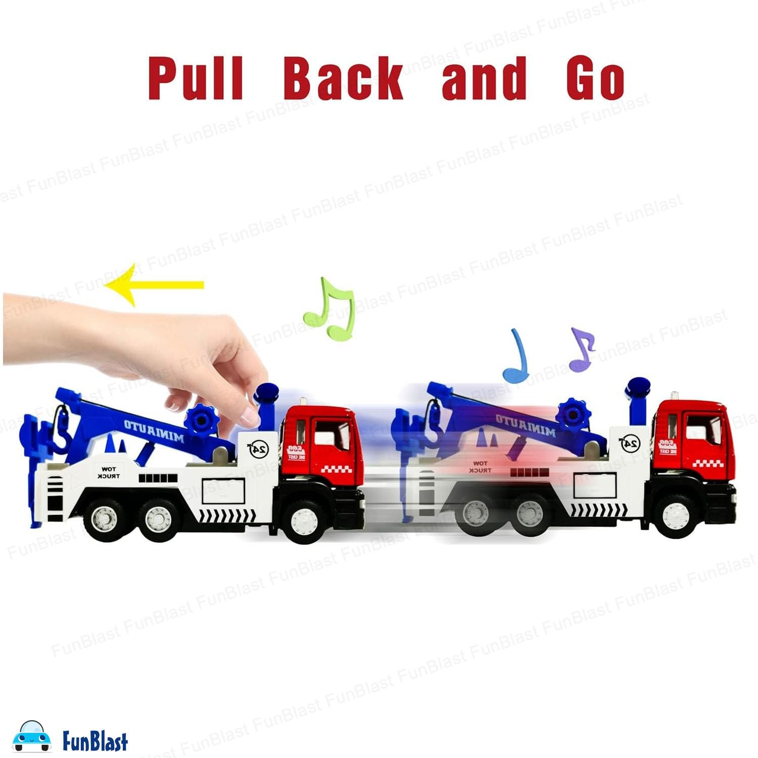 FunBlast Towing Truck Toy - Diecast Towing Truck Toy with Light and Sound, 1:50 Scaled Model Pull Back Toys for 3+ Year Old Kids, Boys, Metal Trucks for Kids - Image 9