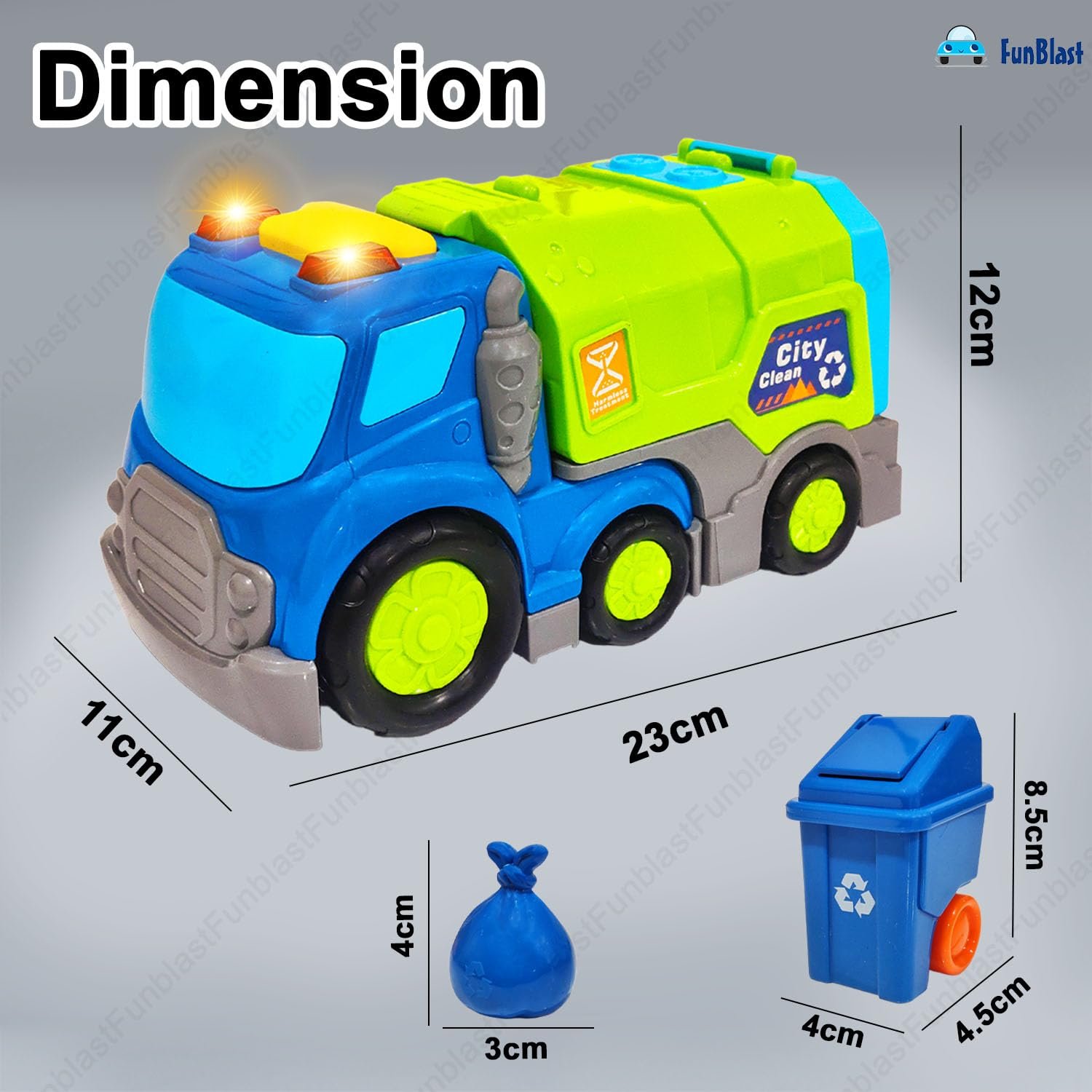 FunBlast Garbage Truck Toys for Kids, Pull Back City Clean Truck with Light and Sound Truck, Friction Power Vehicles Toy Trucks 3+ Years Old Boys Girls, & Kids (Multicolor) - Image 4