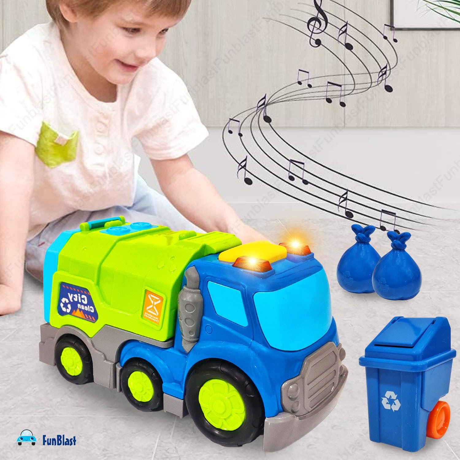 FunBlast Garbage Truck Toys for Kids, Pull Back City Clean Truck with Light and Sound Truck, Friction Power Vehicles Toy Trucks 3+ Years Old Boys Girls, & Kids (Multicolor) - Image 6
