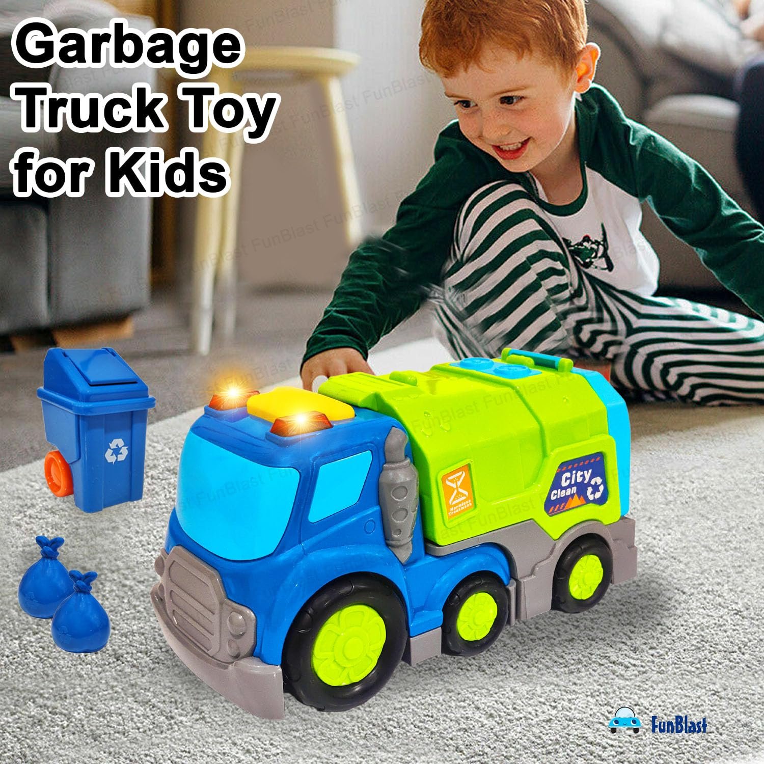 FunBlast Garbage Truck Toys for Kids, Pull Back City Clean Truck with Light and Sound Truck, Friction Power Vehicles Toy Trucks 3+ Years Old Boys Girls, & Kids (Multicolor) - Image 7