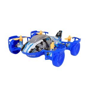 JH00572 (1) Planet of Toys Shark Shape Electric Plane Car for Kids | Lift & Spin Function | 360-Degree Rotation | Automatic Lifting & Lowering | Rotating Propeller | Music & Cool Lights - Blue