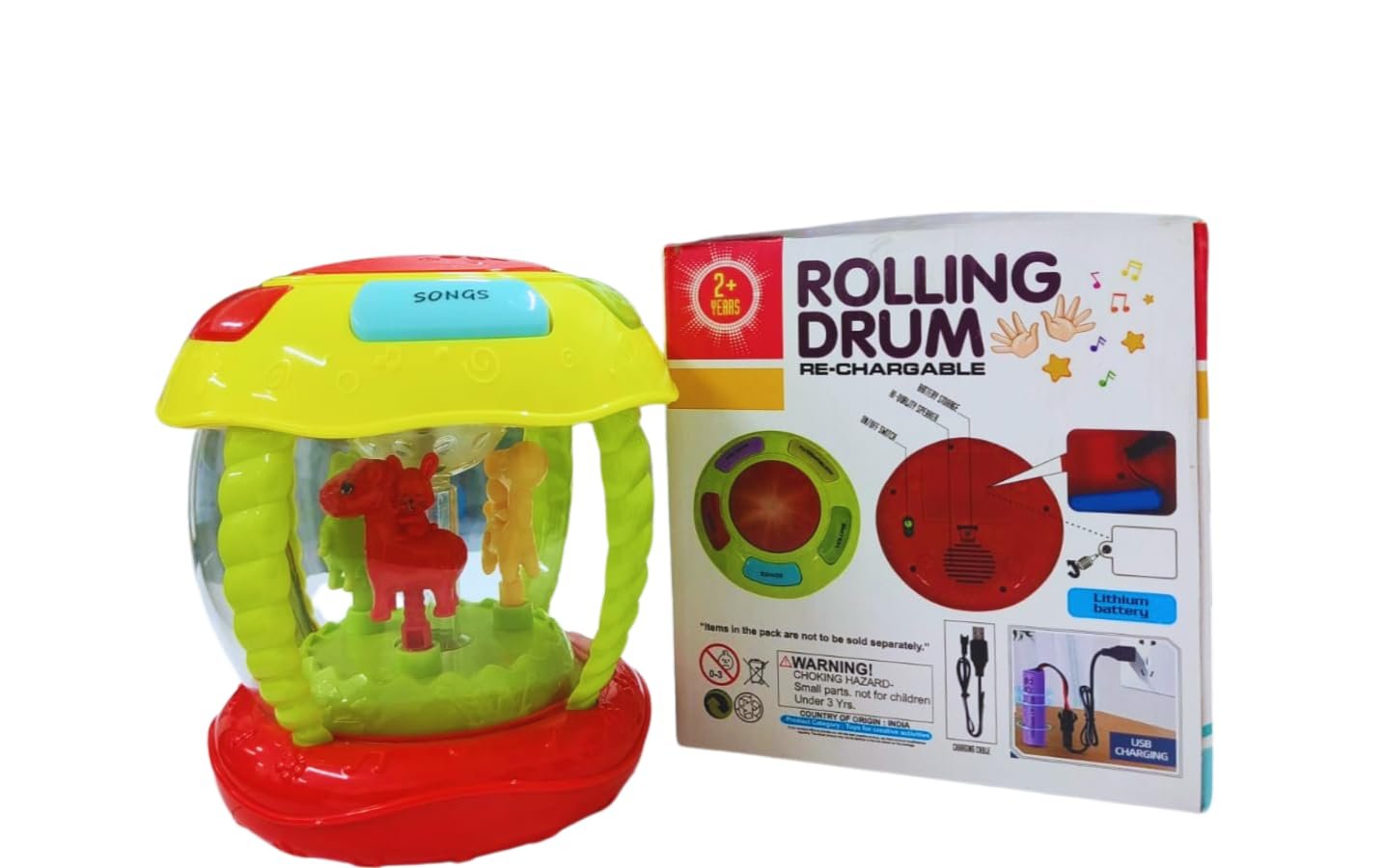 Rolling Drum Musical Toy with Lights, Rechargeable, Ages 2+, Multi-Colour - Image 2
