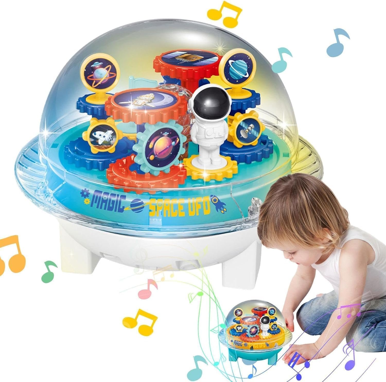 EUPHORIA Spaceship Toy for Children, UFO Toy Game, Universal Spaceship Model, Transparent Moving Gears for Boys, Girls Fame - Image 2