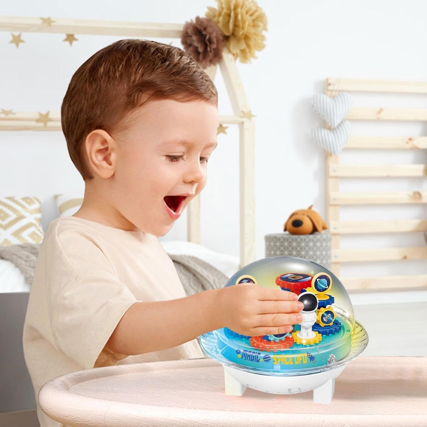 EUPHORIA Spaceship Toy for Children, UFO Toy Game, Universal Spaceship Model, Transparent Moving Gears for Boys, Girls Fame - Image 3