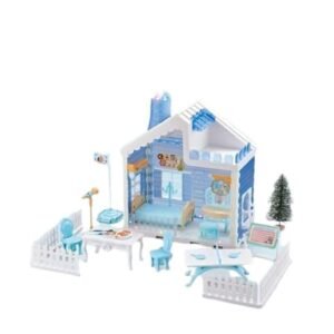 Samtop Snow House DIY Dollhouse Playset – Winter-Themed Pretend Play House with Furniture & Accessories for Girls – Snow-Cottage Design