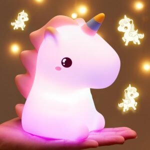 One Fire Unicorn Night Lights For Girls Bedroom, 16 Colors Cute Led Rechargeable Unicorn Lamp, Silicone Night Light Kids Cute Kawaii Stuff, Pink