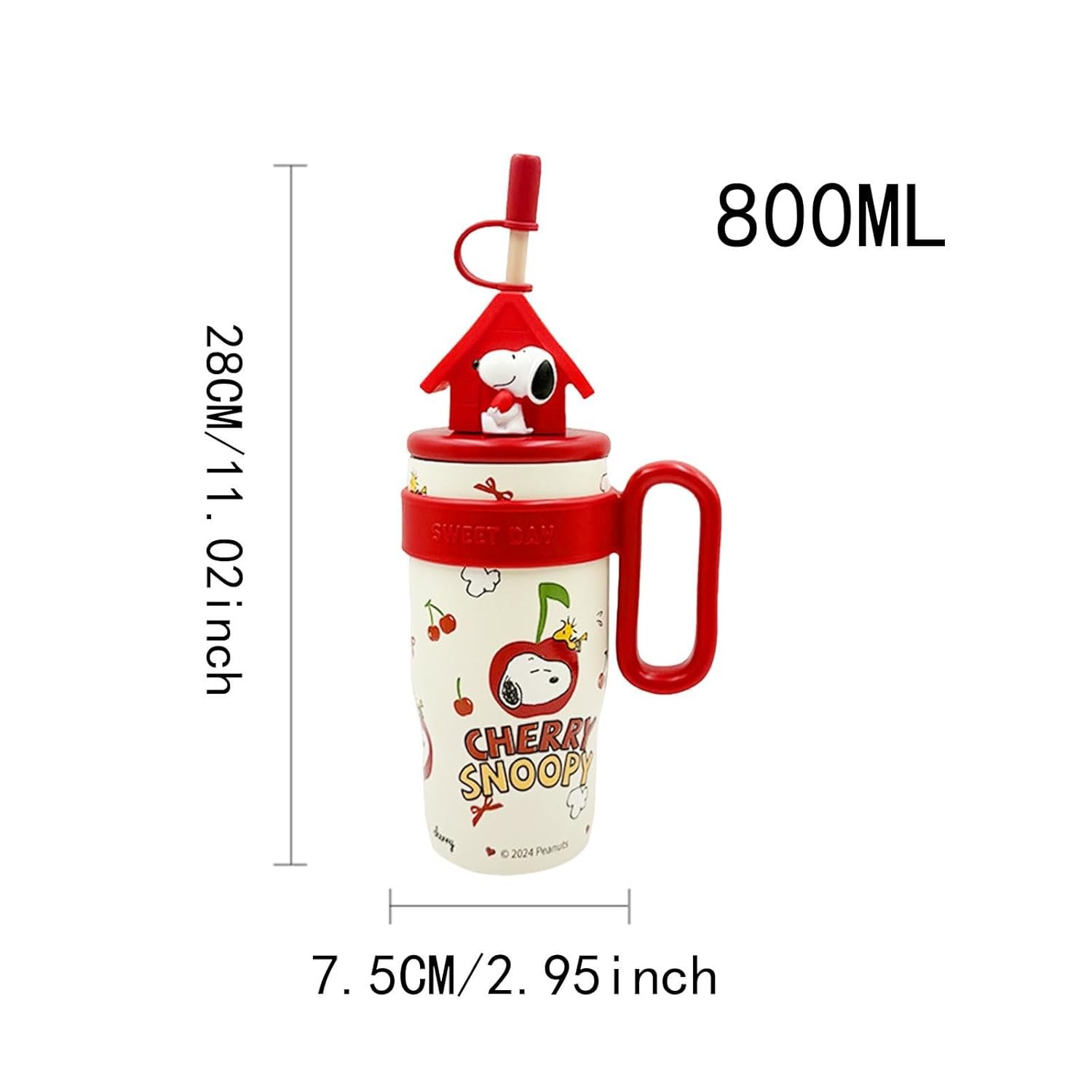 ATORSE Insulated Stainless Steel Water Bottle Cute with Tea Infuser for Trip Sports Red - Image 3