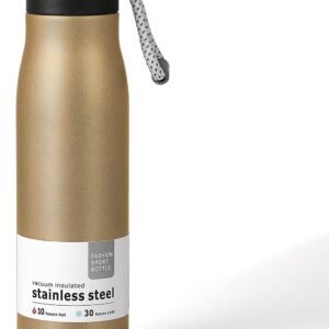 Lastwave 550ml Stainless Steel Fashion Sports Bottle | Double-Walled Vacuum Insulated | Keeps Drinks Hot for 12H & Cold for 24H | Leak-Proof, BPA-Free, Sweat-Free | Matte Finish Water Bottle (Golden)