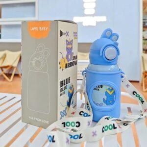 SWADEC Water Bottle for Kids School 500ml - Cartoon Bunny Leakproof Sipper with Straw, Protective Silicone Cover and Carrying Strap, Perfect for School, Kindergarten and Daycare (PACK OF 1,MULTICOLOR)