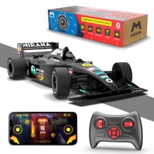 Mirana Super Car | USB Rechargable Type-C | in-Built Bluetooth Speaker | 1:12 Size High-Speed Racing Dual Motor RC Car | Long Range Remote & App Controlled Toy for Kids 4+ 5+ 6+ Years (Black)