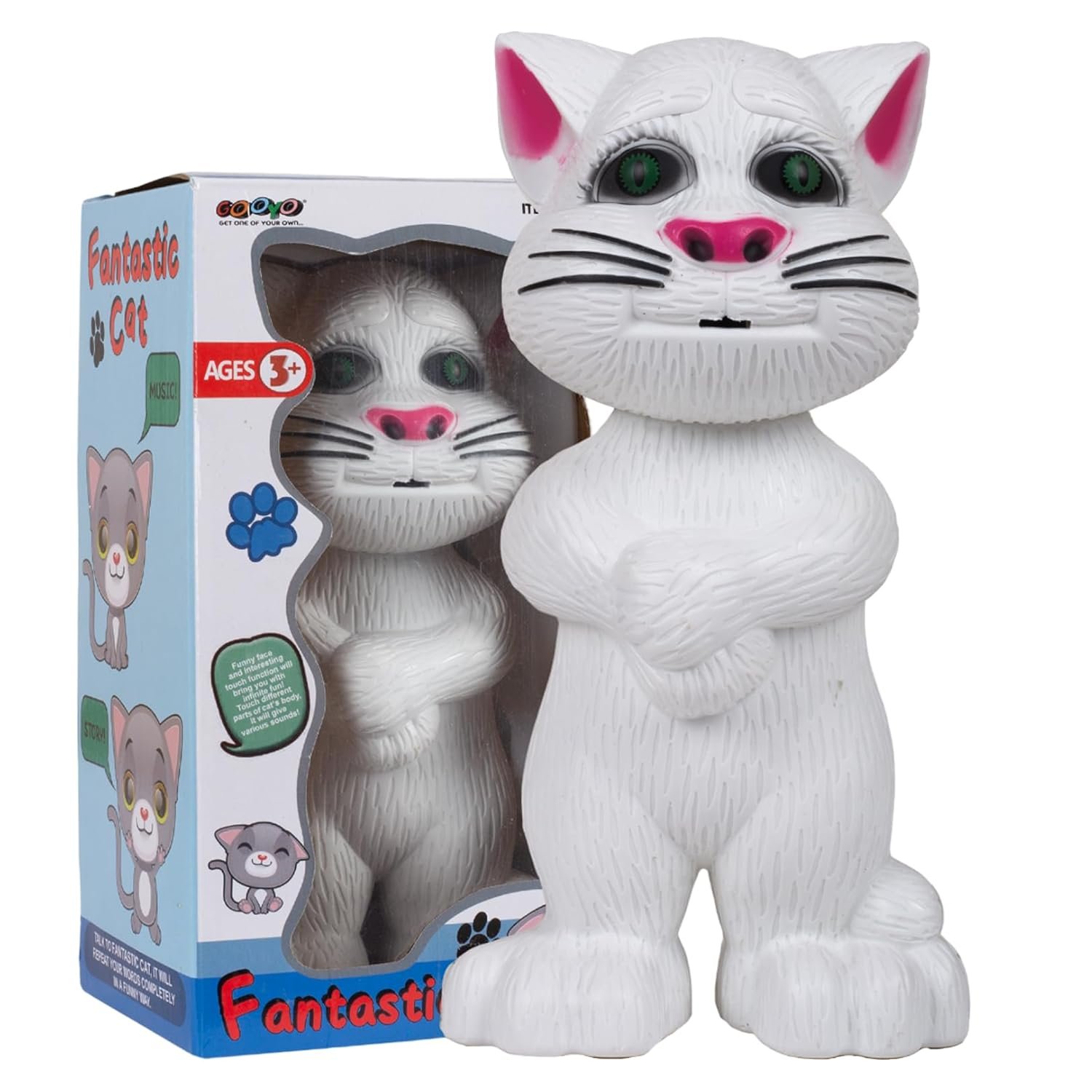 Gooyo GY-838-17/18 Electronic Pet Talking Toy Cat for Kids | Best Musical Toy with More Features | Best Gift for Kids | White Color, 3xAA Battery (Not Included)