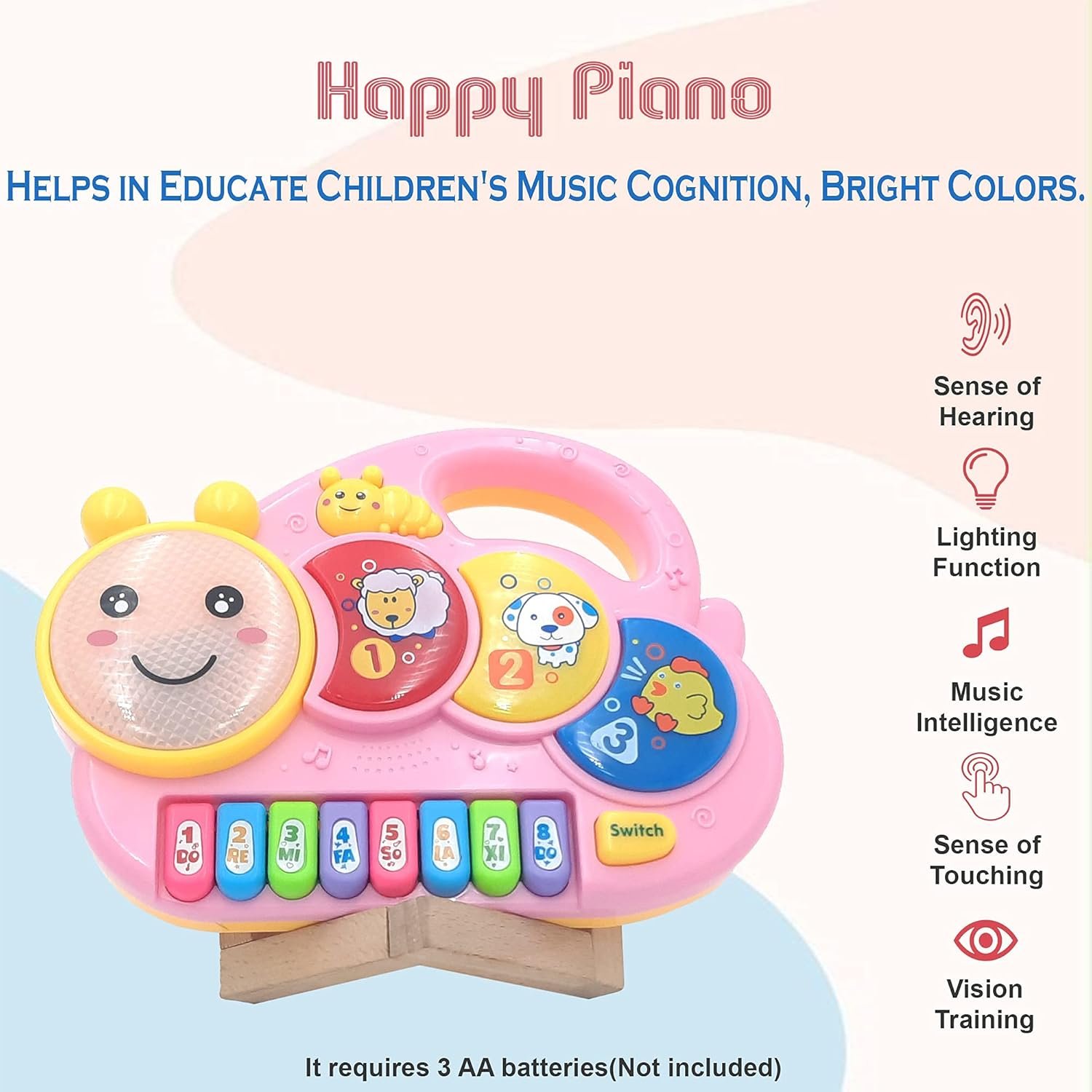 VGRASSP Happy Caterpillar Musical Toys for Babies and Kids - Green Small Piano for Kids - Best Toy (Pink) - Image 3