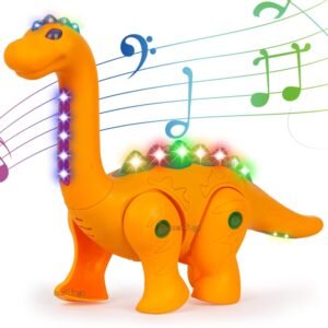 Zest 4 Toyz Battery Operated Walking Dinosaur Musical Toys for Kids Electronic Pet Dino with Real Voice and Colorful LED Lights (Long Neck Dinosaur, Random Colour)