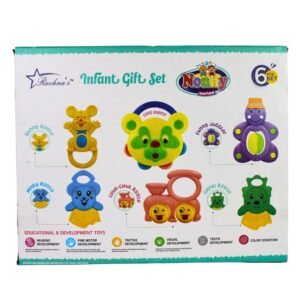 Baby Toy Rattle Set for Gifting | 6 pcs Safe Toys with Teether for New Born, Babies and Infants of Age 1-3-6-9-12 Months | Baby Shower Gift Set with Muted Colors & Soft Rattling Sound