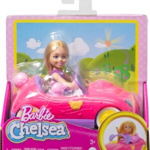 Barbie Chelsea Doll & Toy Car Set with Bear-Themed Convertible & Teddy Bear Accessory, Blonde Small Doll Wears Removable Skirt & Shoes
