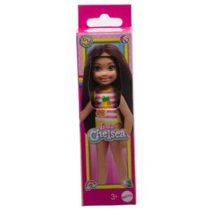 Barbie Chelsea Small Doll Featuring Swimsuit with Pineapple Graphic & Stripes, Brown Hair & Green Eyes