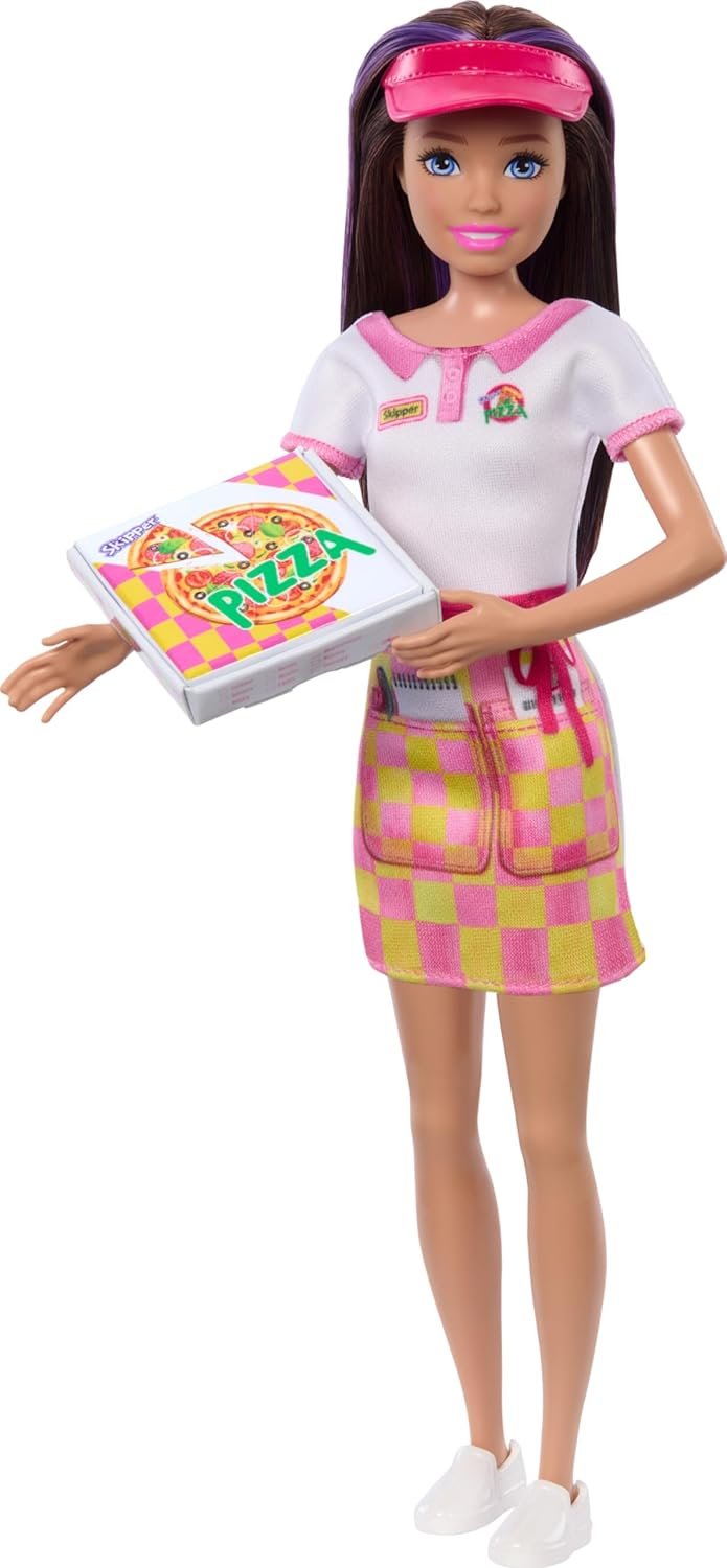 Barbie Skipper Doll with Accessories, Pizzeria Waitress Doll with Pizza & Takeout Box, Brown Eyes & Blue Eyes Doll - Image 2