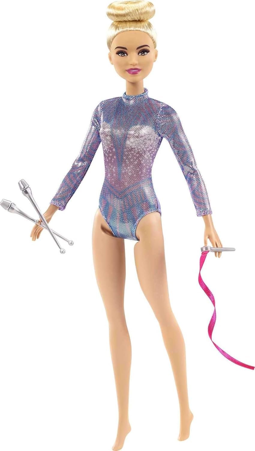 Barbie Rhythmic Gymnast Blonde Doll (12-in/30.40-cm) with Colorful Metallic Leotard, 2 Clubs & Ribbon Accessory, Great Gift for Ages 3 Years Old & Up - Image 2