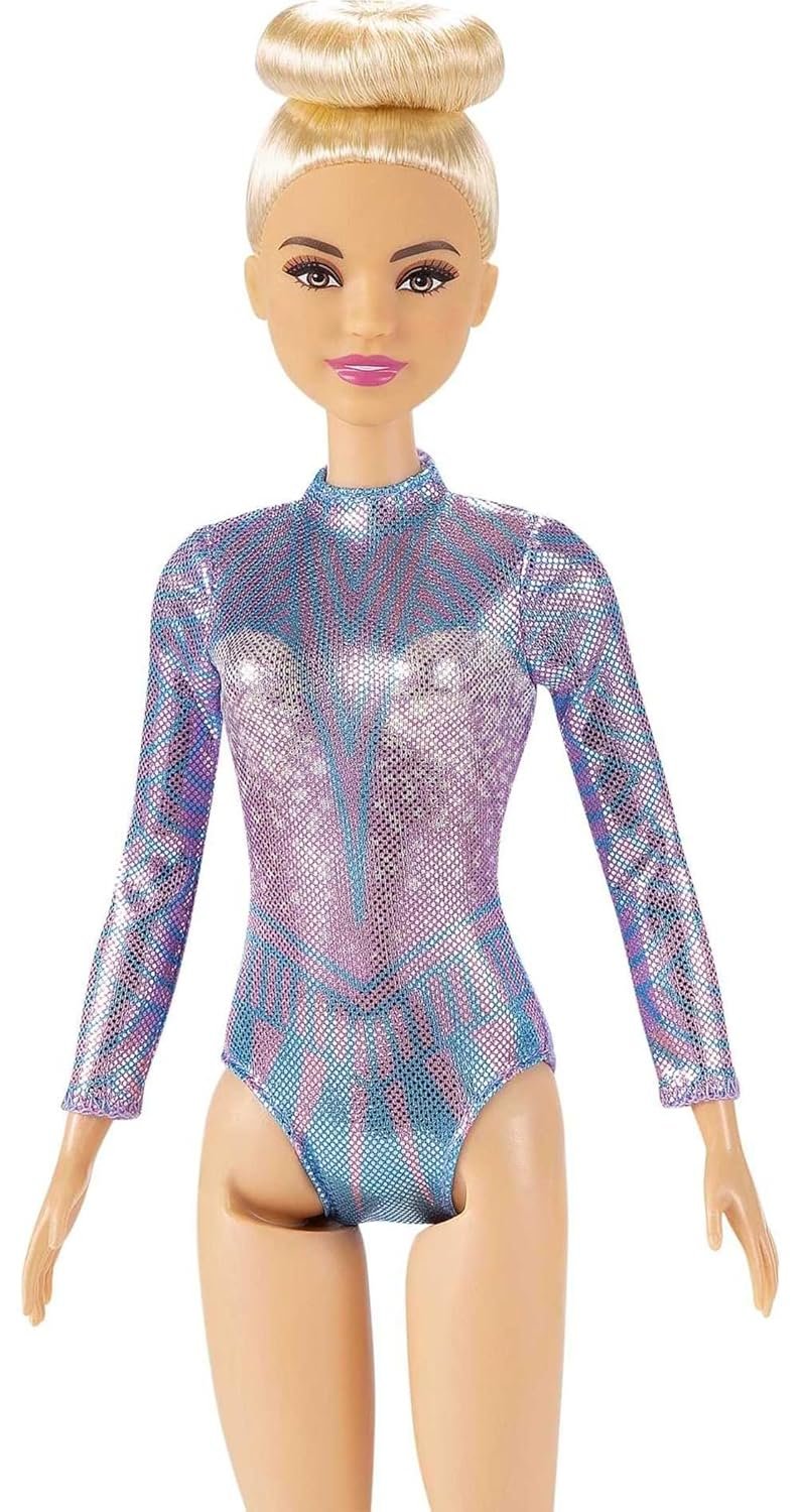 Barbie Rhythmic Gymnast Blonde Doll (12-in/30.40-cm) with Colorful Metallic Leotard, 2 Clubs & Ribbon Accessory, Great Gift for Ages 3 Years Old & Up - Image 4