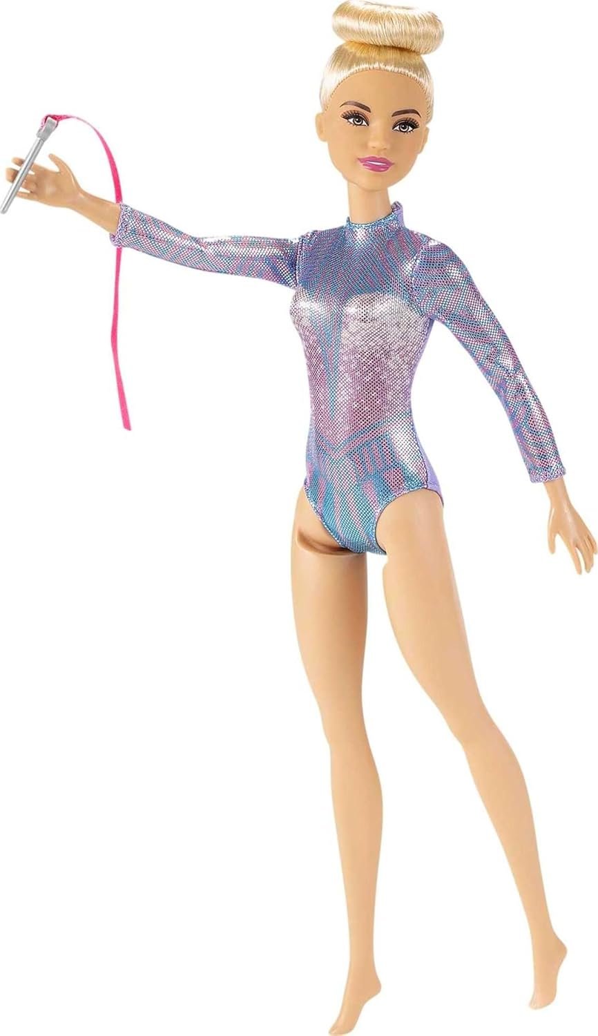 Barbie Rhythmic Gymnast Blonde Doll (12-in/30.40-cm) with Colorful Metallic Leotard, 2 Clubs & Ribbon Accessory, Great Gift for Ages 3 Years Old & Up - Image 5