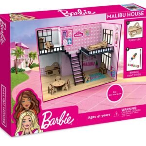 Malibu Doll House for Girls and Boys, DIY Paint Wooden Doll House Toy with Furniture for Kids