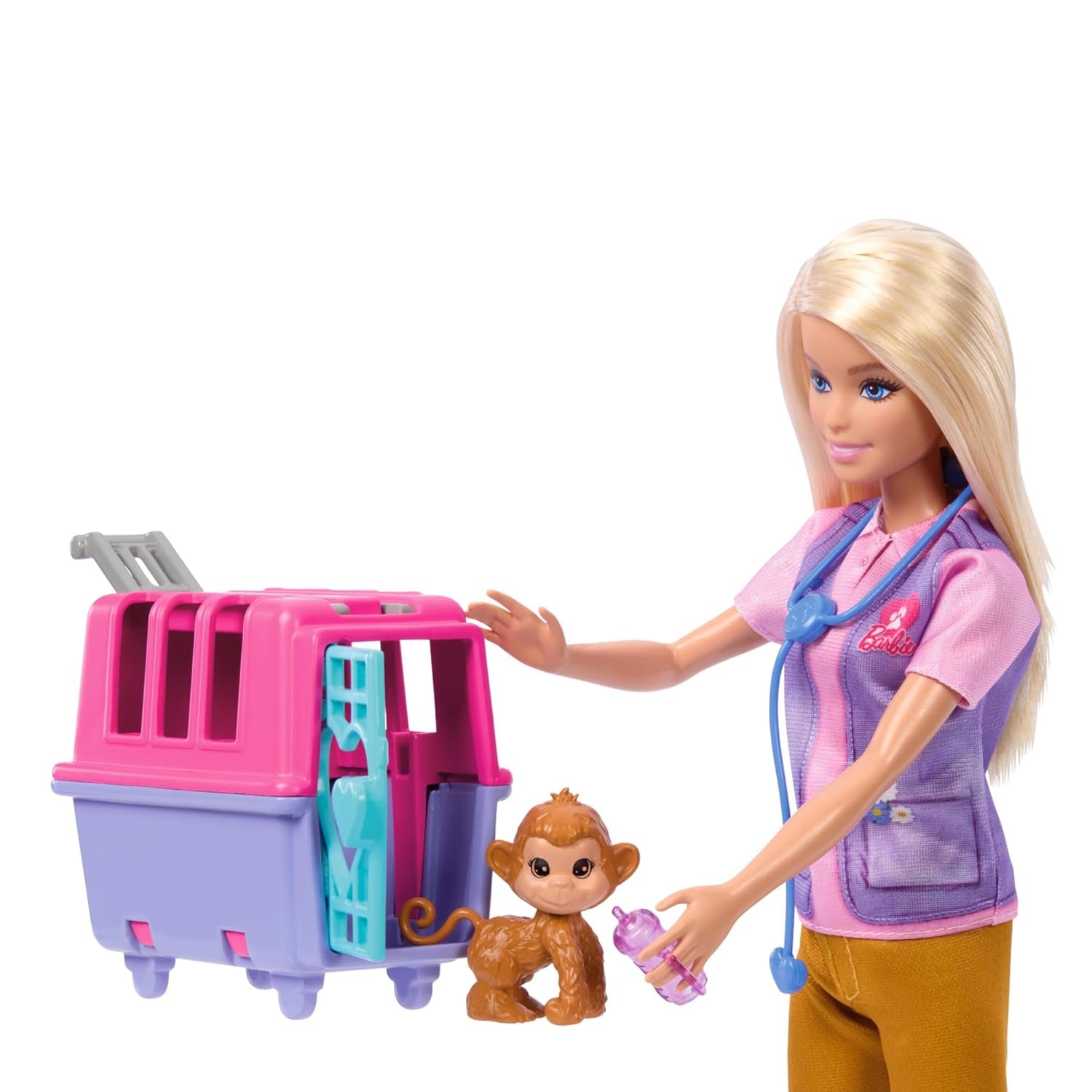 Barbie Careers Doll & Accessories, Animal Rescue & Recovery Playset with Blonde Doll, Baby Monkey & Tiger Figures, Carrier & More - Image 4