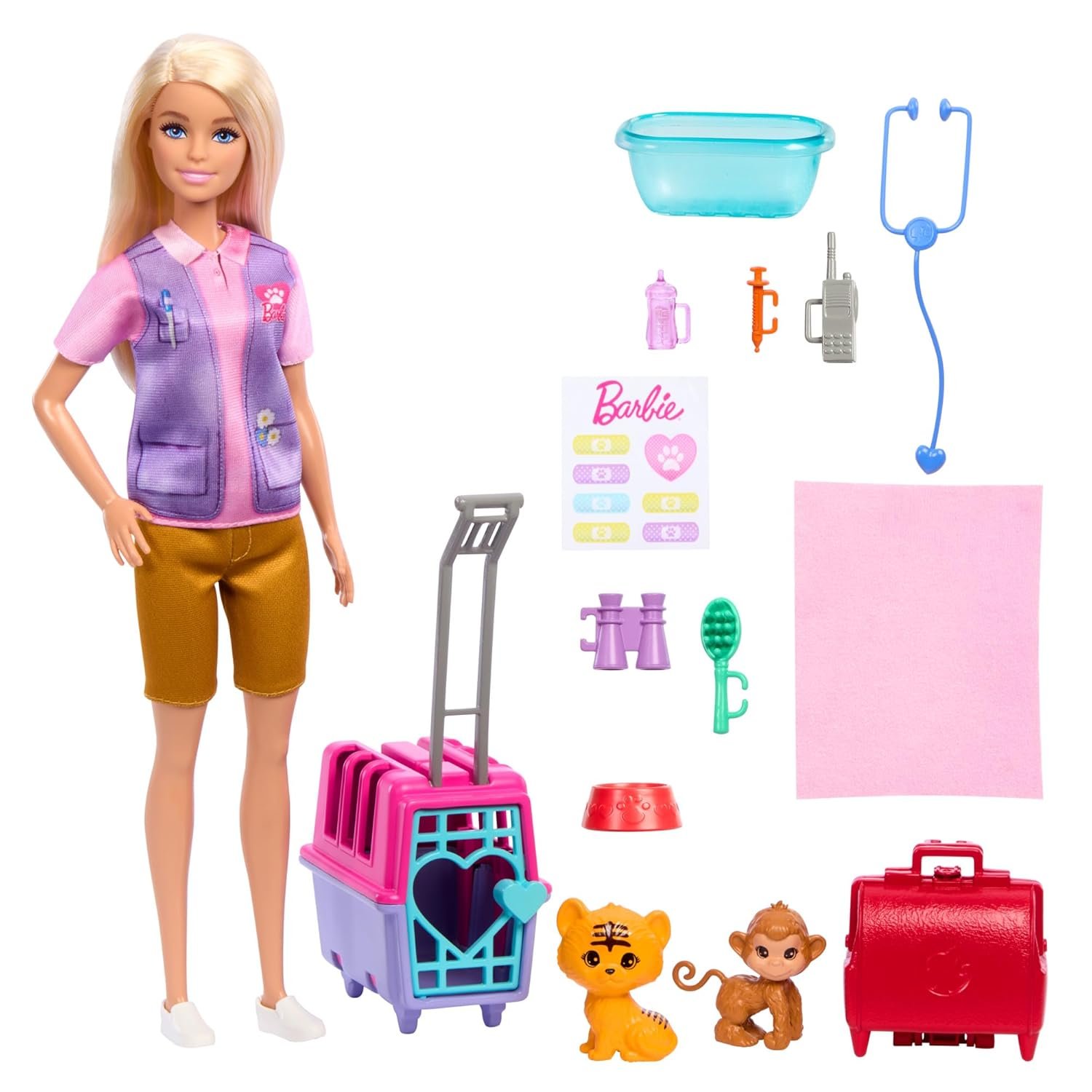 Barbie Careers Doll & Accessories, Animal Rescue & Recovery Playset with Blonde Doll, Baby Monkey & Tiger Figures, Carrier & More - Image 5