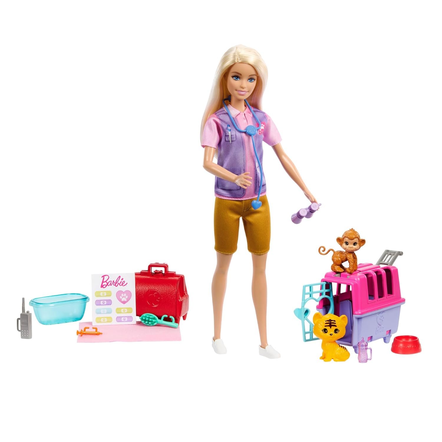 Barbie Careers Doll & Accessories, Animal Rescue & Recovery Playset with Blonde Doll, Baby Monkey & Tiger Figures, Carrier & More - Image 6
