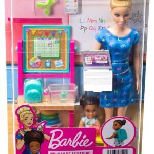 Teacher Doll (Blonde),Toddler Doll (Brunette), Flip Board, Laptop, Backpack, Toddler Desk, Pet Turtle, Great Gift for Ages 3 Years Old & Up
