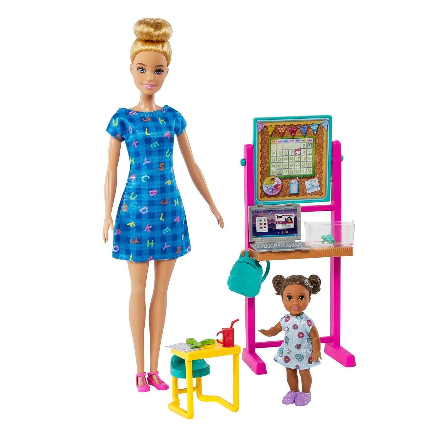 Teacher Doll (Blonde),Toddler Doll (Brunette), Flip Board, Laptop, Backpack, Toddler Desk, Pet Turtle, Great Gift for Ages 3 Years Old & Up - Image 2