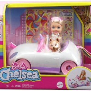 Club Chelsea™ Doll (6-inch Blonde) with Open-Top Rainbow Unicorn-Themed Car, Pet Puppy, Sticker Sheet & Accessories, Gift for Ages 3 and up