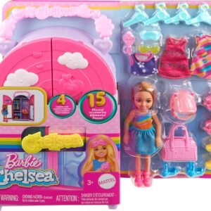 Chelsea Doll & Closet Toy Playset with 15 Pieces Clothes & Accessories Included, Foldable Set for On-The-Go Play & Storage